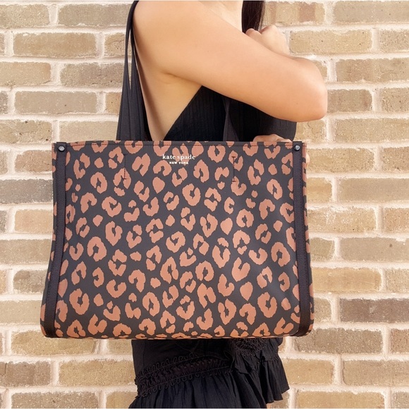 Kate Spade Sam Leopard Medium Tote The Little Better Nylon Black Multi - Picture 3 of 4